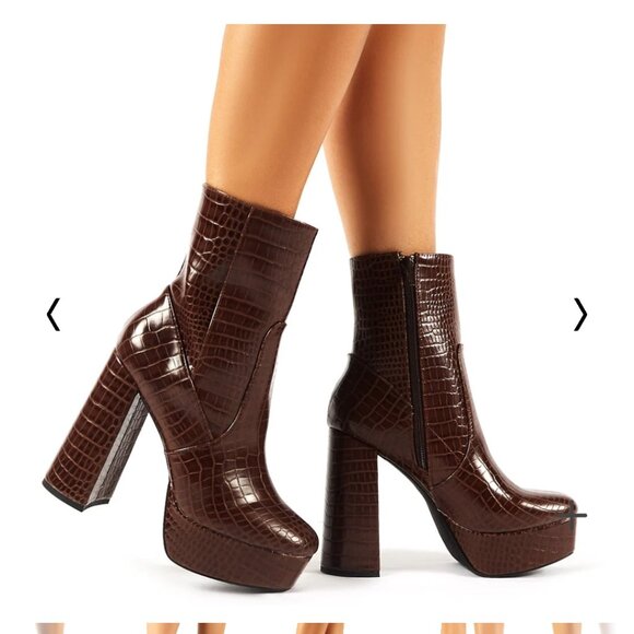 Public Desire Shoes - Public Desire Croc block heel platform ankle boots.